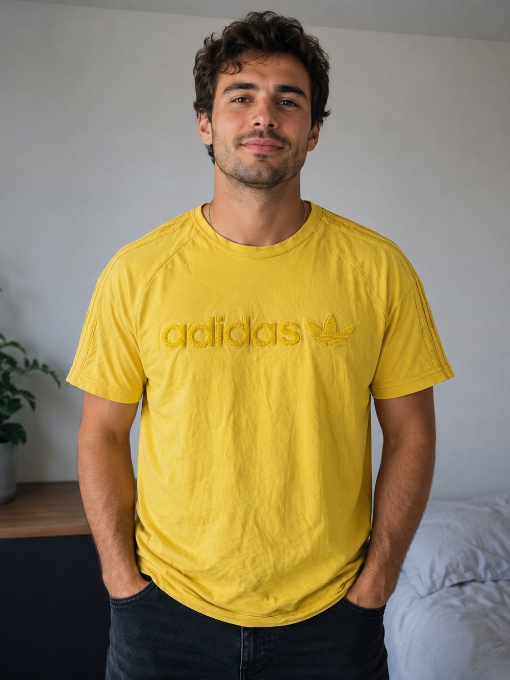 Adidas Men’s Yellow Embroidered Logo Crew Tee Large